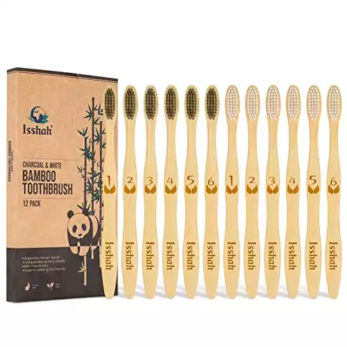 Biodegradable Eco-Friendly Natural Bamboo Charcoal Toothbrushes - 12 Count