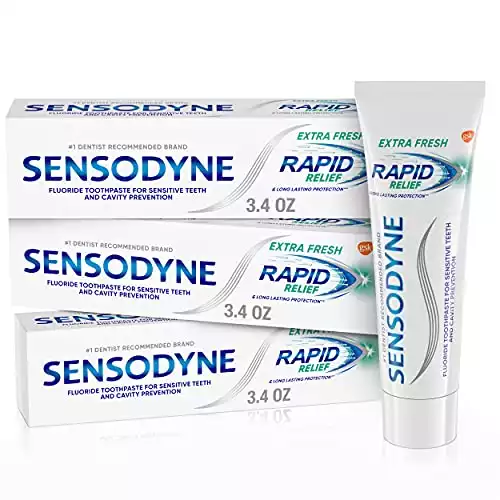 Sensodyne Rapid Relief Sensitive Toothpaste, Extra Fresh – 3.4 Ounces (Pack of 3)