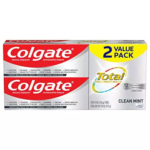 Colgate Total Toothpaste, Clean Mint, 9.6 Ounce (2-Pack)