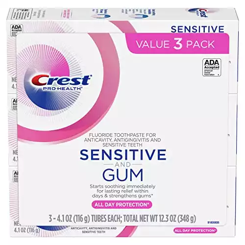 Crest Pro-Health Gum and Sensitivity, Sensitive Toothpaste, All-Day Protection, (Pack of 3), 4.1 oz